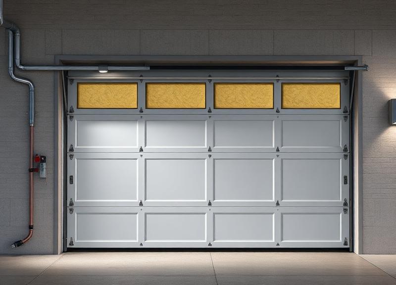 Insulated garage door cross-section showing insulation layers