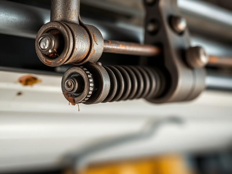 Garage door spring repair close-up showing professional workmanship