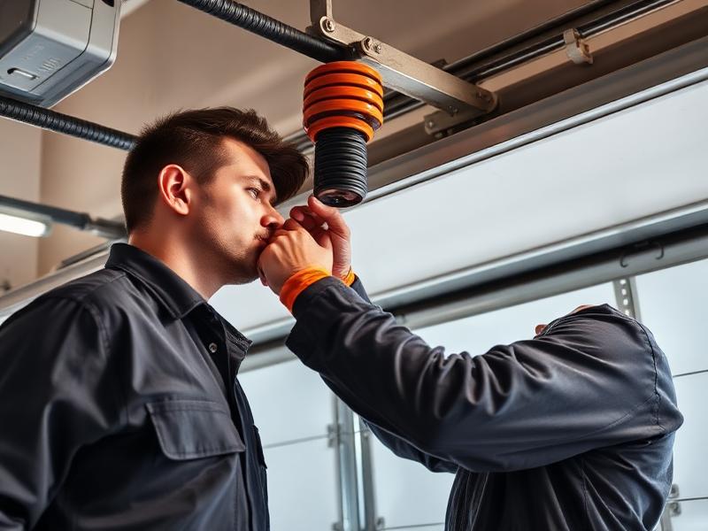 Skilled Sunset Beach garage door technician performing spring tension adjustment